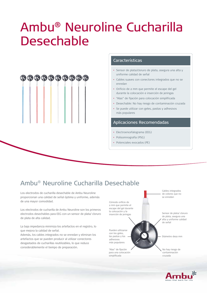 Electrodo de Copa Neuroline Ambu desechable/ TP/ cable 1.5 mt. / Set 10 unds. 