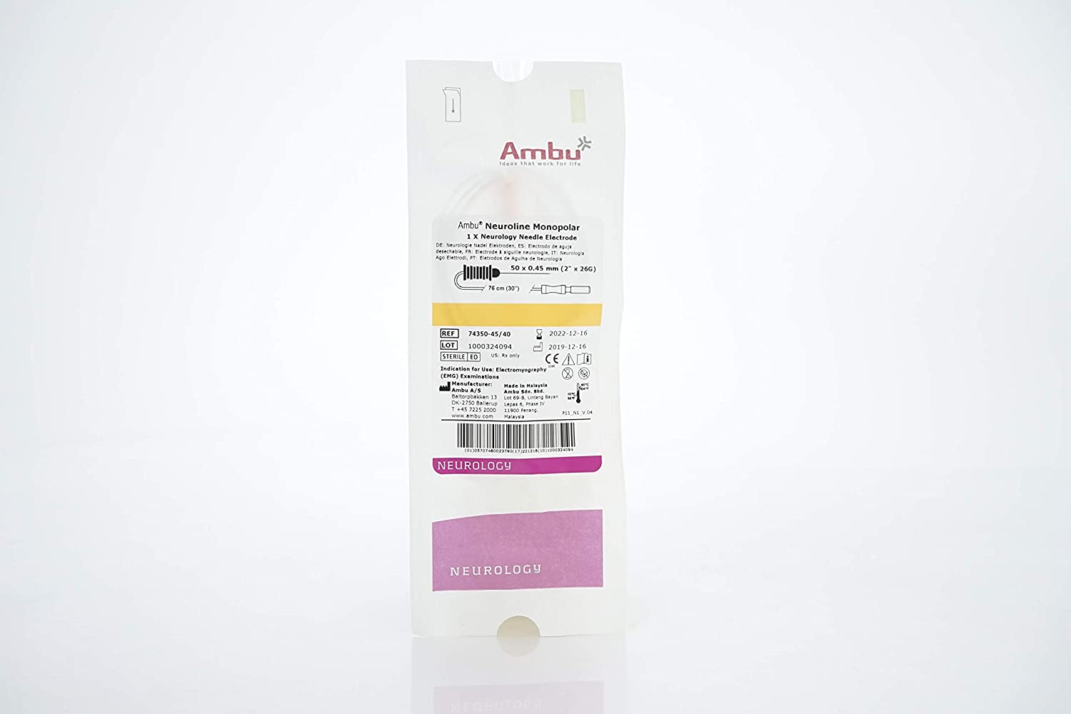 Aguja Monopolar / AMBU Neuroline / 38x0.36mm / 28G / Verde Claro / Caja 40 uds.