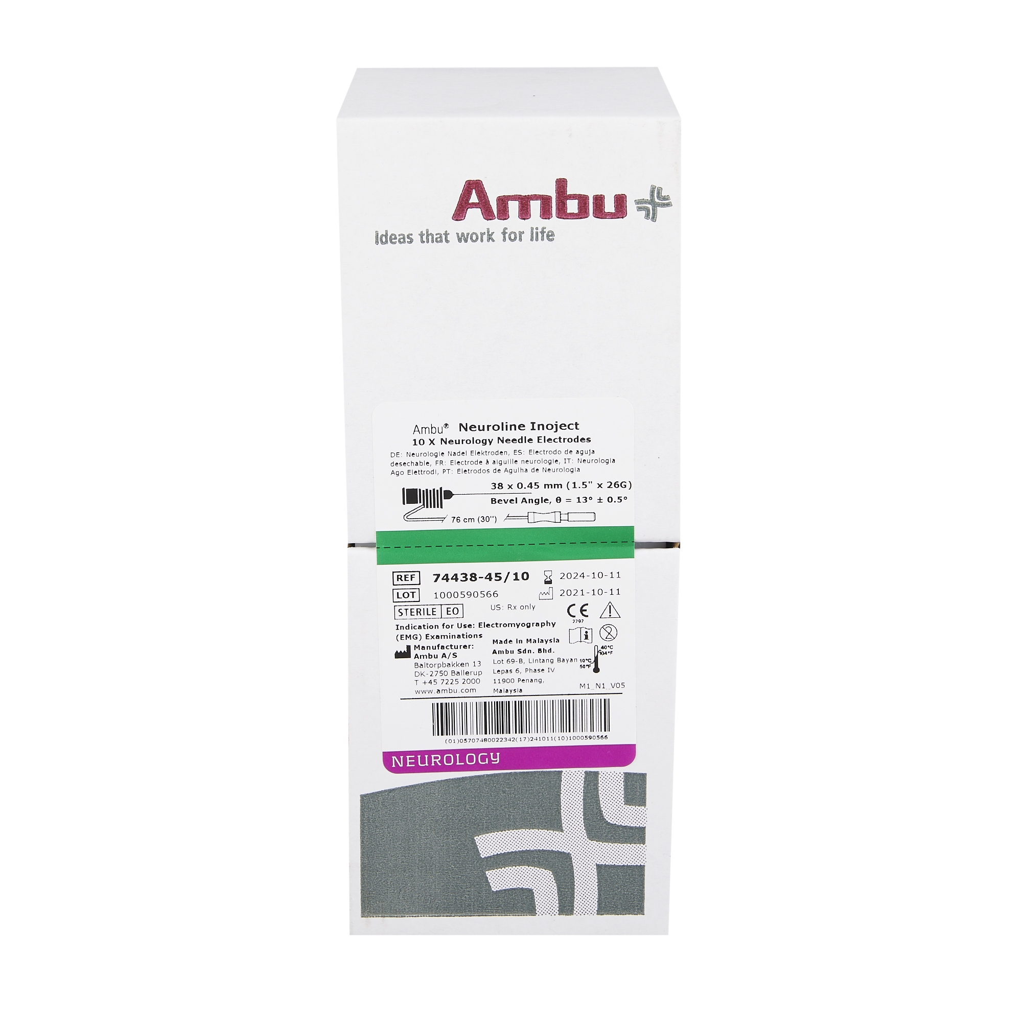 Aguja Inoject / AMBU Neuroline / 50x0.50mm / 25G / Amarillo / Caja 10 uds.