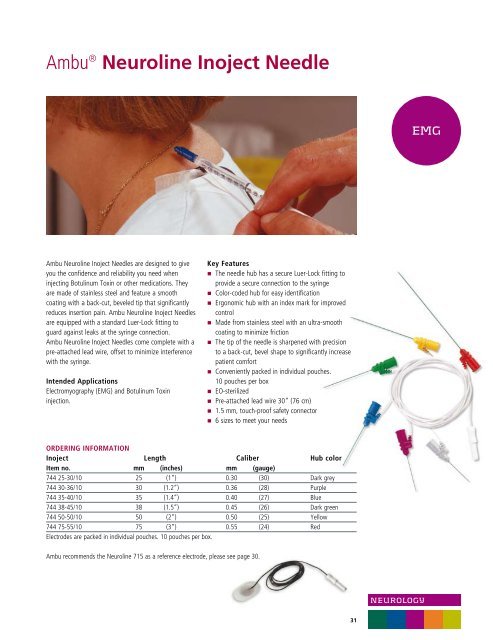 Aguja Inoject / AMBU Neuroline / 50x0.50mm / 25G / Amarillo / Caja 10 uds.