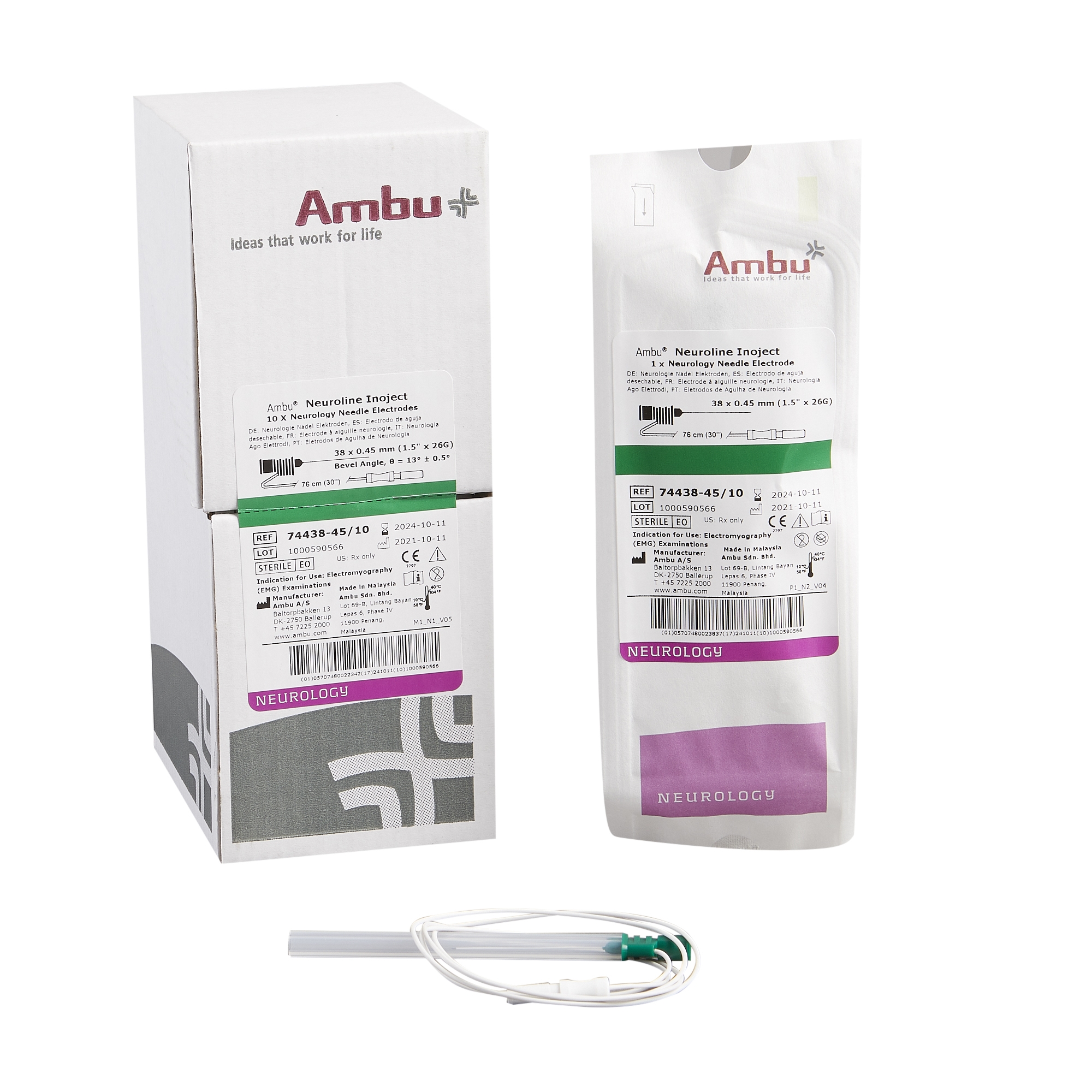 Aguja Inoject / AMBU Neuroline / 38x0.45mm / 26G / Verde / Caja 10 uds.